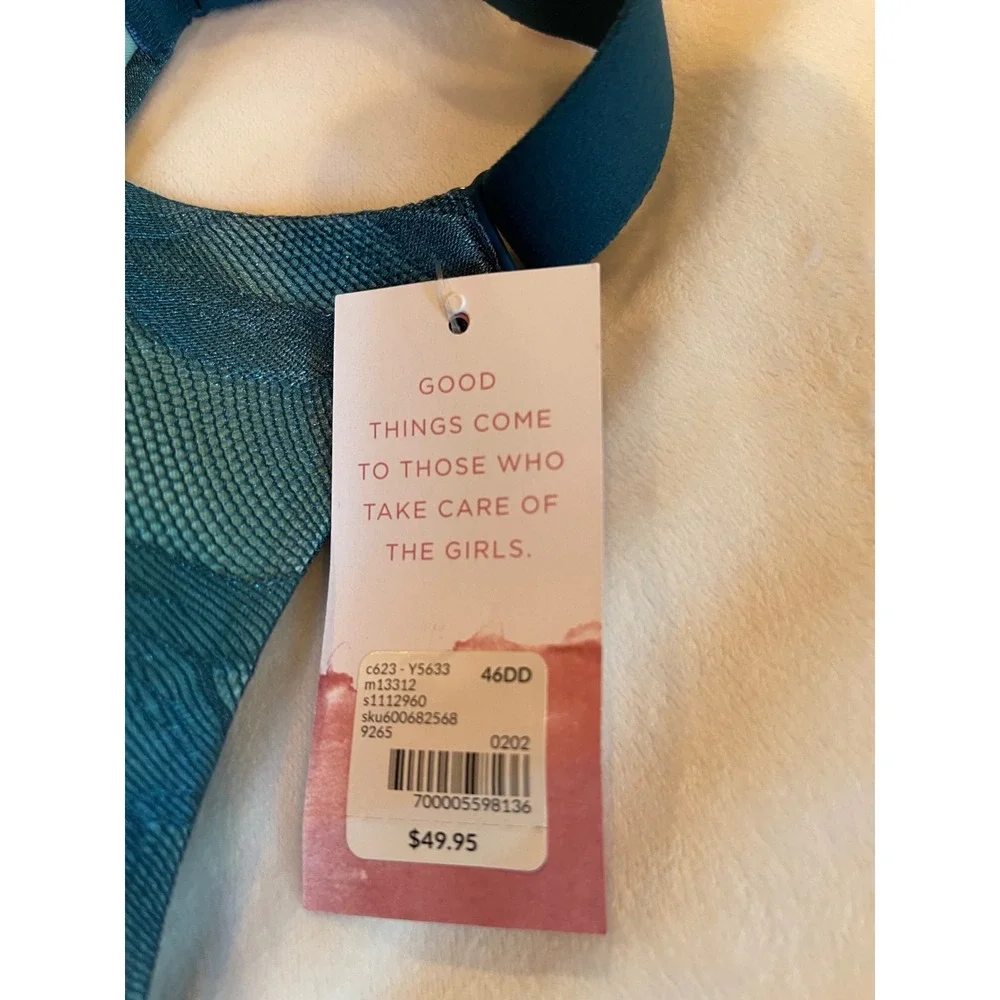Cacique Invisible Backsmoother Wireless Bra‎ 46DD Teal Floral Lightly Lined NEW_4